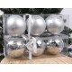 Silver julgranskulor med glitter, set med plastdekorationer, juldekorationer 8 cm, 6 stycken.