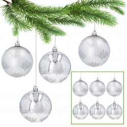 Silver Christmas baubles with glitter, set of plastic ornaments, Christmas decorations 8 cm, 6 pieces.