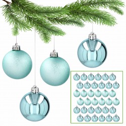 Mint Christmas tree baubles, set of plastic baubles, 5cm Christmas ornaments, 36 pcs.