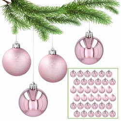 Pink Christmas tree baubles, set of plastic baubles, 5cm Christmas ornaments, 36 pcs.
