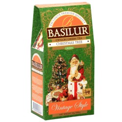 BASILUR Christmas Tree Zielona herbata liściasta z dodatkiem chabru oraz nutą mago i limonki, świąteczna herbata 85 g