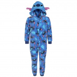 Stitch Disney Niebieska, polarowa piżama jednoczęściowa, dziecięce onesie z kapturem, OEKO-TEX