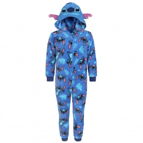 Stitch Disney Niebieska, polarowa piżama jednoczęściowa, dziecięce onesie z kapturem, OEKO-TEX