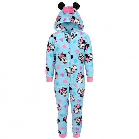 Myszka Minnie Disney Niebieska, polarowa piżama jednoczęściowa, dziecięce onesie z kapturem, OEKO-TEX