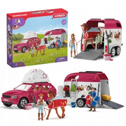 Schleich Horse Club - Voiture avec remorque pour chevaux, ensemble de figurines pour enfants de 5 ans et plus