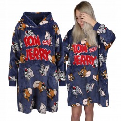 Tom i Jerry Damska bluza/szlafrok granatowy, koc z kapturem, snuddie