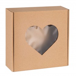 Kwadratowe pudełko fasonowe z okienkiem serce, pudełko prezentowe 20x20x5cm