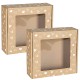 Kwadratowe pudełko fasonowe z okienkiem, pudełko prezentowe z białym nadrukiem serduszka 20x20x5 cm