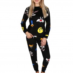 Pyjama noir femme Looney Melodies, pyjama manches longues, chaud