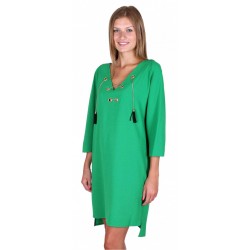 Green, 3/4 Length Sleeve, Front Lace Up Chain Detail Mini Dress By John Zack