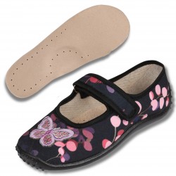 Chaussons/chaussures de sport pour filles noires, chaussons pour enfants à velcro Julia papillon ZETPOL.