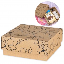 Boîte carrée décorée de fleurs, boîte cadeau 20x20x8,5 cm