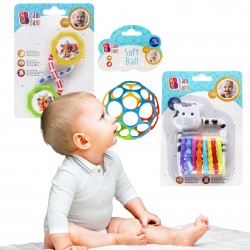 Zestaw niemowlęcy 2x grzechotka + gumowa kula, zabawki edukacyjne BamBam