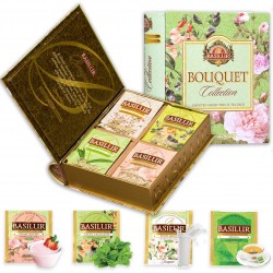 BASILUR Bouquet - Mieszanka zielonych herbat w saszetkach, w ozdobnej puszce książka 32x1,5g