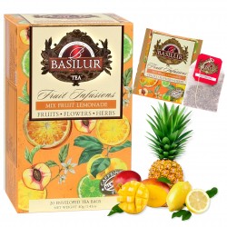 BASILUR Fruit Infusions - Owocowa herbata bezkofeinowa z aromatem owoców tropikalnych i cytrusów, w saszetkach 20 x 2 g