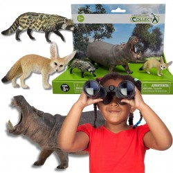 Collecta Figurki zwierząt: fenek, cyweta, hipopotam. Figurki dzikie zwierzęta 3+