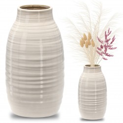 Vase en céramique écru, grand vase à fleurs 13x13x25,5 cm