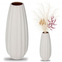 Vase céramique beige, grand vase à fleurs 12,5x12,5x32cm