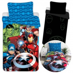 MARVEL Avengers Pościel świecąca w ciemności, komplet pościeli bawełnianej 140x200cm, OEKO-TEX