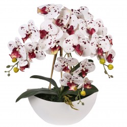 Orchidée artificielle en pot, blanc et bordeaux, aussi vivante, 3 tiges de 53 cm