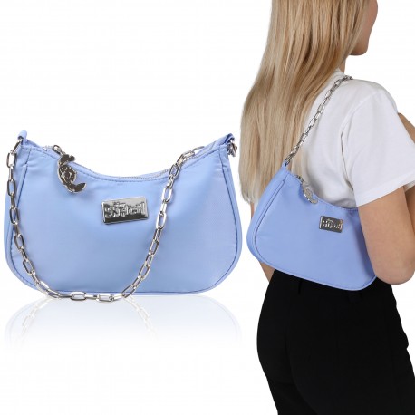 DISNEY Stitch Blue Shoulder Baguette Bag, Silver Chain 25x15x5 cm