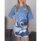 Stitch Disney Niebieska, damska koszulka do spania, bawełniana koszulka nocna