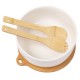 Porcelanowa miska do sałaty z bambusową podstawką + 2 łyżki ∅ 25cm
