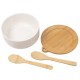 Porcelanowa miska do sałaty z bambusową podstawką + 2 łyżki ∅ 25cm