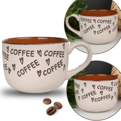 Beżowo-brązowy kubek z napisami coffee, ceramiczny kubek 530 ml