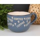 Niebieski kubek z napisami coffee, ceramiczny kubek 530 ml