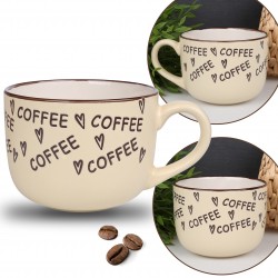 Beżowy kubek z napisami coffee, ceramiczny kubek 530 ml