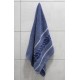 Niebieski ręcznik bawełniany z ozdobnym haftem, liście 48x100 cm