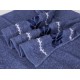 Niebieski ręcznik bawełniany z ozdobnym haftem, ręcznik kąpielowy liście 70x135 cm