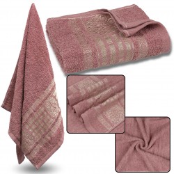 Różowy ręcznik bawełniany ze złotym haftem, ręcznik do rąk 48x100 cm