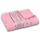 Różowy ręcznik bawełniany z ozdobnym haftem, szary haft 48x100 cm