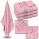 Różowy ręcznik bawełniany z ozdobnym haftem, szary haft, ręcznik kąpielowy 70x135 cm