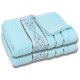 Błękitny ręcznik bawełniany z ozdobnym haftem, szary haft, ręcznik kąpielowy 70x135 cm