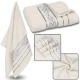 Śmietankowy ręcznik bawełniany z ozdobnym haftem, szary haft, ręcznik kąpielowy 70x135 cm