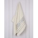 Śmietankowy ręcznik bawełniany z ozdobnym haftem, szary haft, ręcznik kąpielowy 70x135 cm