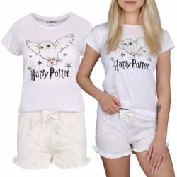 Harry Potter Biało-beżowa, letnia piżama dziewczęca, krótki rękaw, falbanki