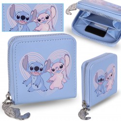 DISNEY Andzia i Stitch Niebieski, mały portfel na zamek 9x9 cm