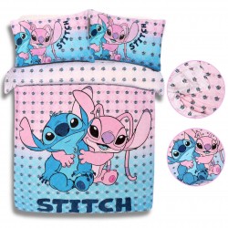 Stitch e Andzia Disney Biancheria da letto in cotone, set biancheria da letto blu e rosa 200x200 cm