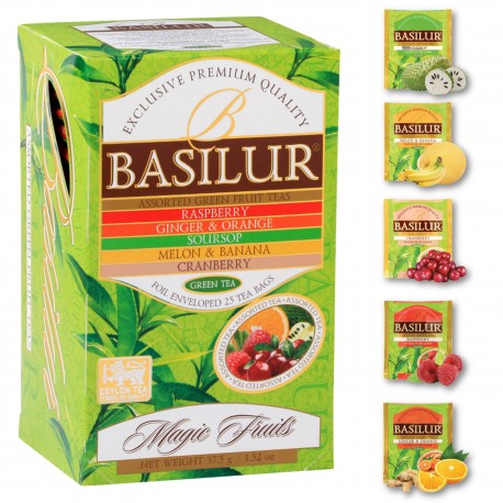 BASILUR Fruit Infusions - Zielona herbata owocowa, 5 smaków w saszetkach 25 x 1,5 g