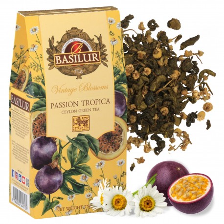 BASILUR VINTAGE BLOSSOMS - Passion Tropica Zielona herbata liściastaz dodatkiem kwiatów rumianku oraz aromatu marakui 75 g