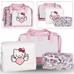 Hello Kitty Różowo-biały komplet kosmetyczek podróżnych na zamek, 3 szt.