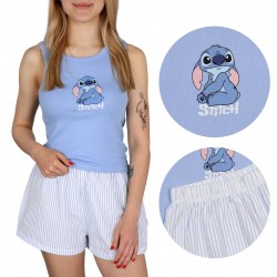 Stitch Disney Niebieska piżama damska na ramiączka, letnia, bawełniana piżama