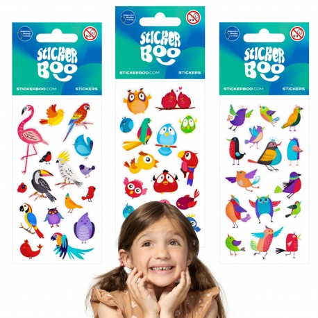 Zestaw naklejek dla dzieci, naklejki kolorowe ptaszki