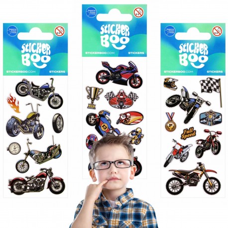 Zestaw kolorowych naklejek motocykle, naklejki dla dzieci