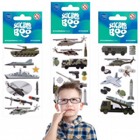 Zestaw naklejek z militarnymi pojazdami, naklejki dla chłopca