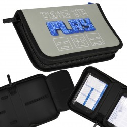 Pixel Szary piórnik dwuklapowy z wyposażeniem, piórnik dla chłopca